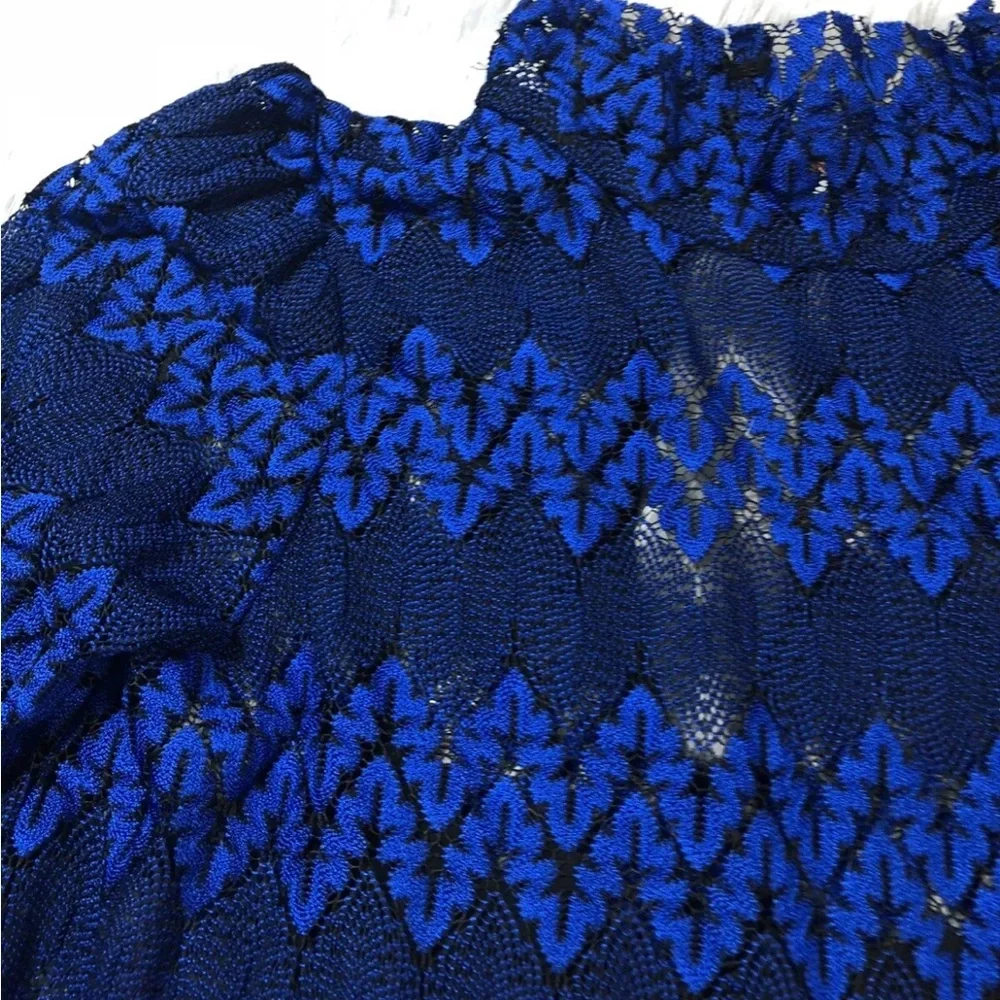 Free People Blue Black Lace Simone Bell Sleeve Crochet Dress Sz XS